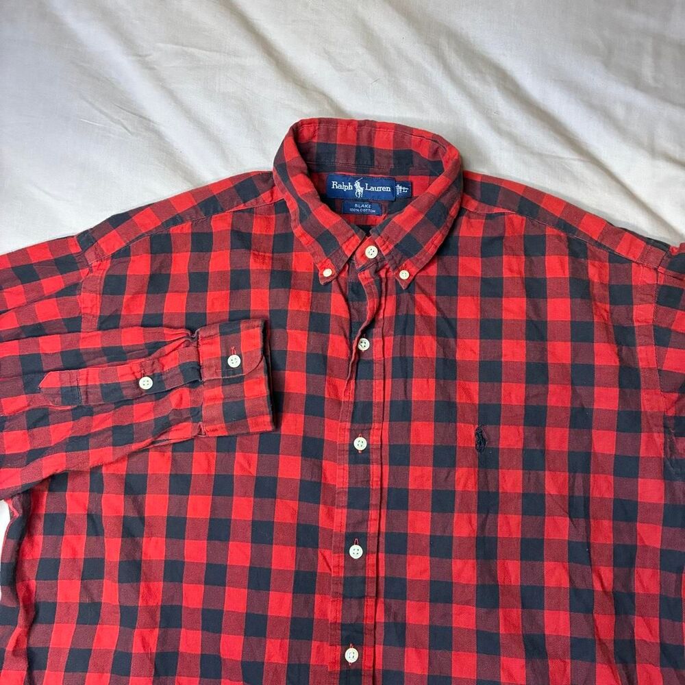 Ralph Lauren Blake Buffalo Plaid Button Up Shirt Men’s Large Red Black Cotton